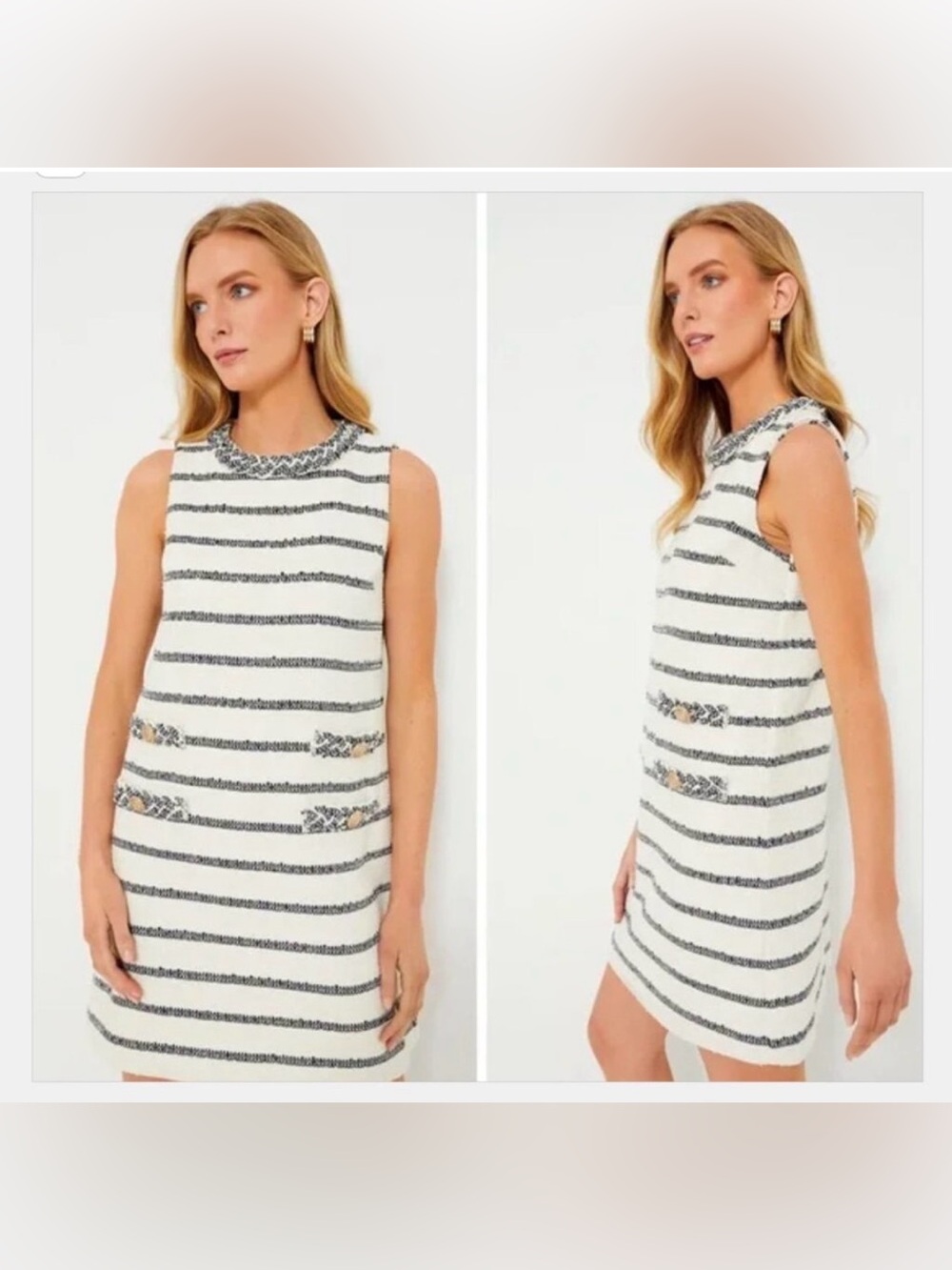 Tuckernuck White and Black Striped Jackie Tweed Sleeveless Mini Dress Small S